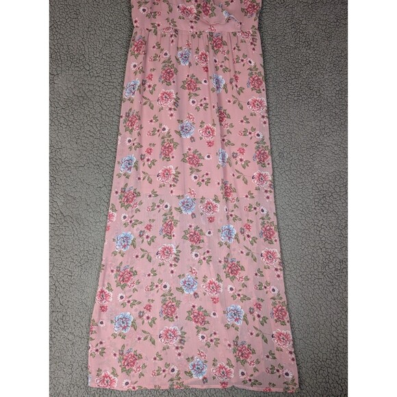 Almost Famous Womens Maxi Pink Dress Floral Sleeveless Ruffled Bust Sz M Garden - Picture 3 of 12